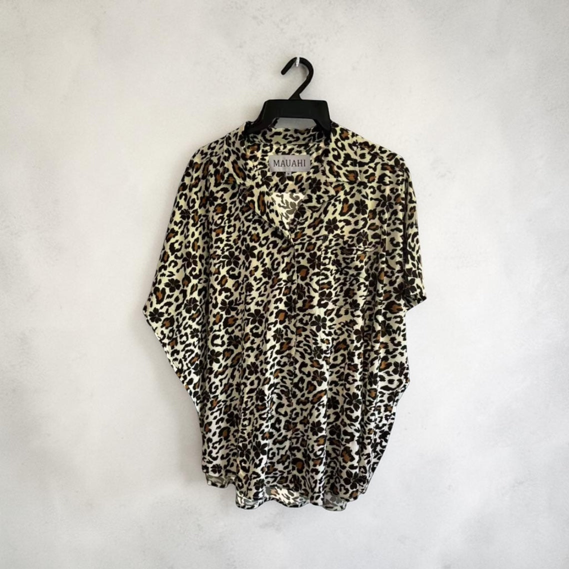 Oversized Button Up Women’s shirt - Leopard x Pua Kenikeni II