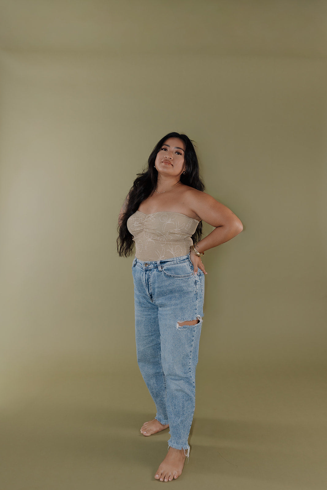 Lovie Scrunch Tube Top - Beige Ginger