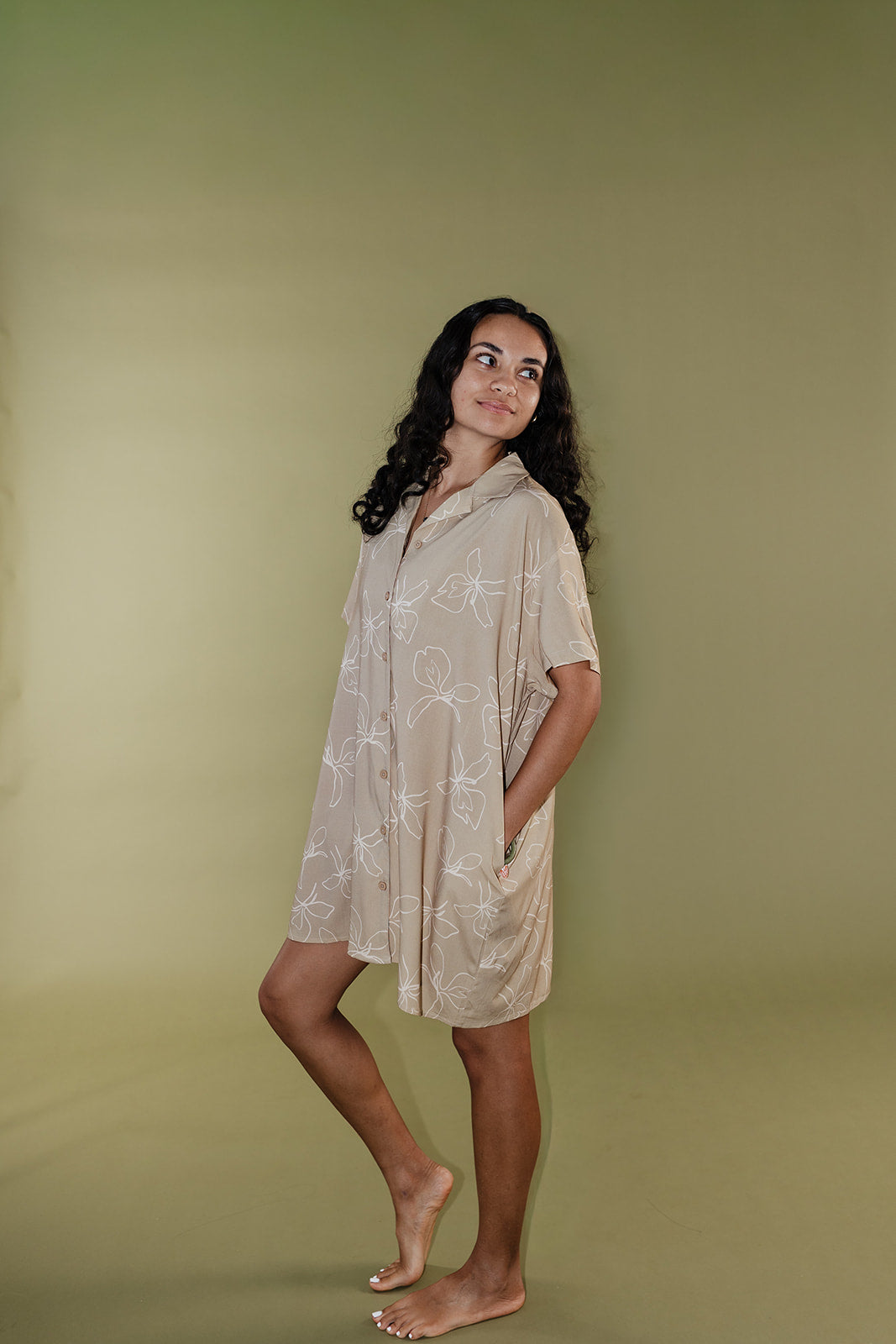Womens Shirt Dress- Beige Ginger