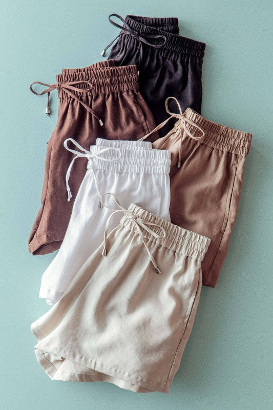 Easy Everyday Drawstring Linen Shorts - Black