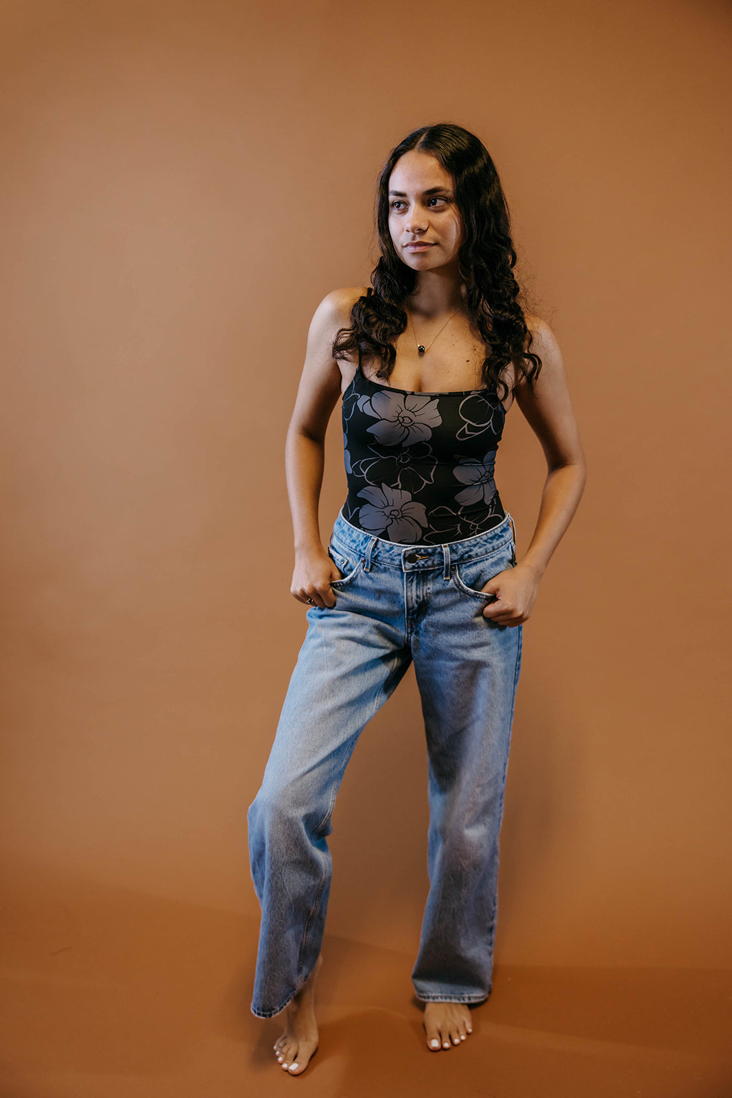 Bri Bodysuit - Pua Kenikeni (Black + Grey)