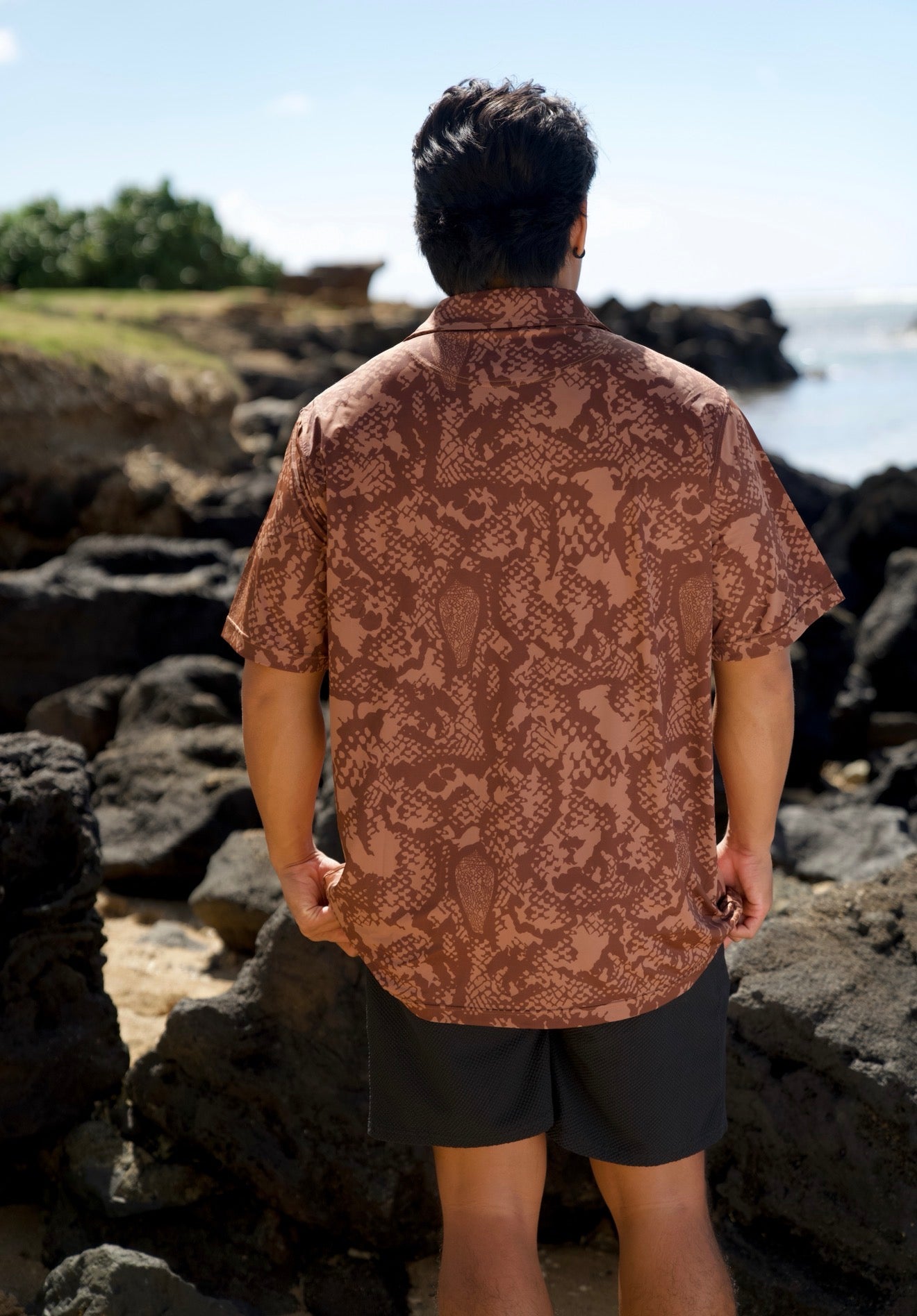 Men’s Aloha Shirt - Brown Textile Snake (ONLINE)