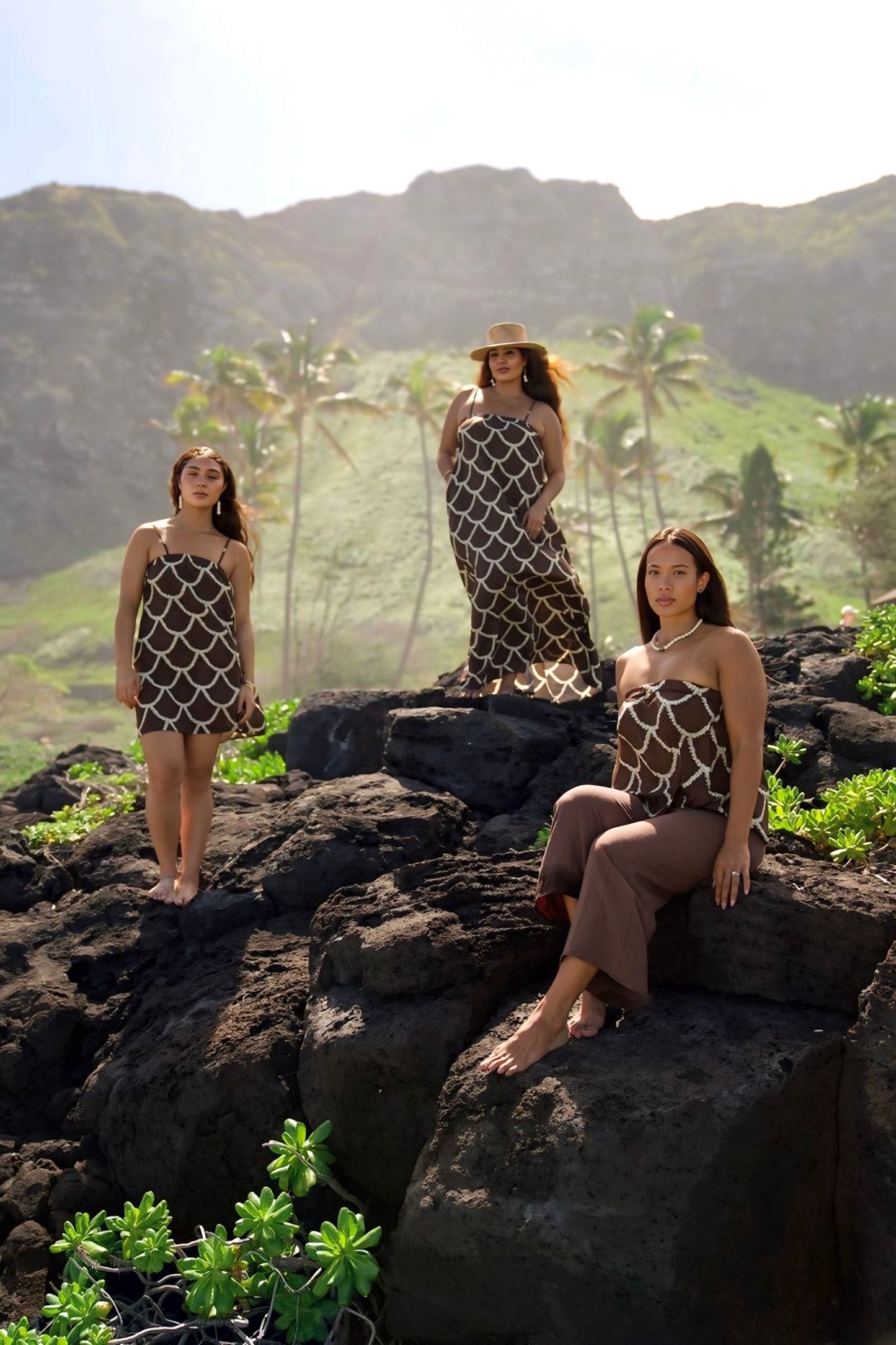Lily Maxi Dress - Brown Scalloped Pikake