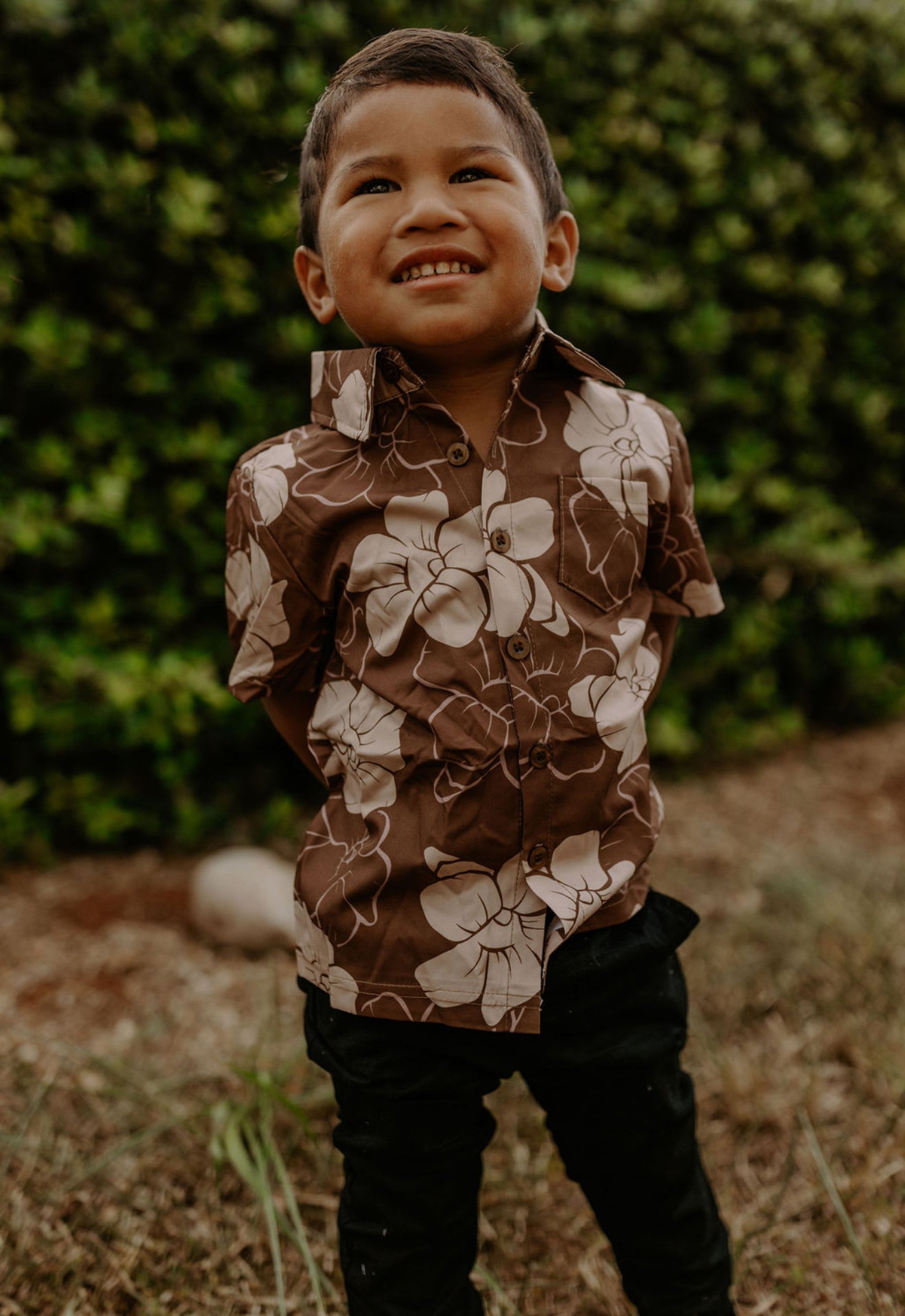 Little Boys’ Aloha Shirt - Pua Kenikeni Chocolate