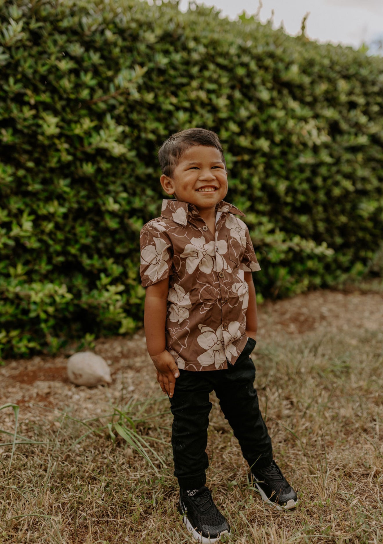 Little Boys’ Aloha Shirt - Pua Kenikeni Chocolate