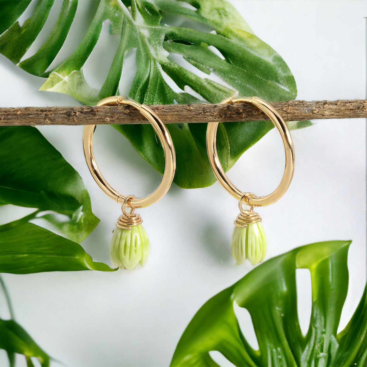 Green Pikake Chunky Hoops
