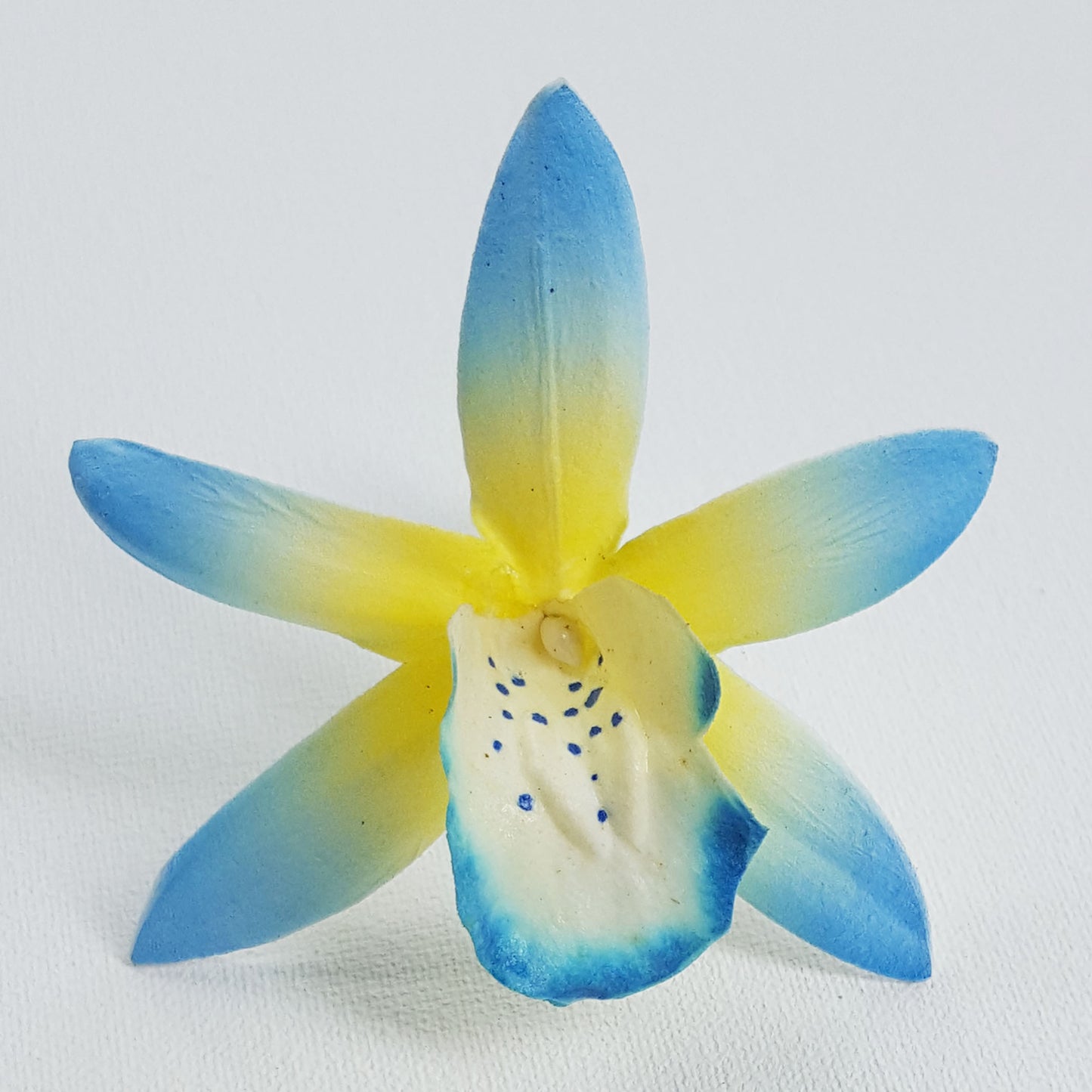 Cattleya Orchid Foam Flower With Stem - Blue / Yellow (2.3 inches)