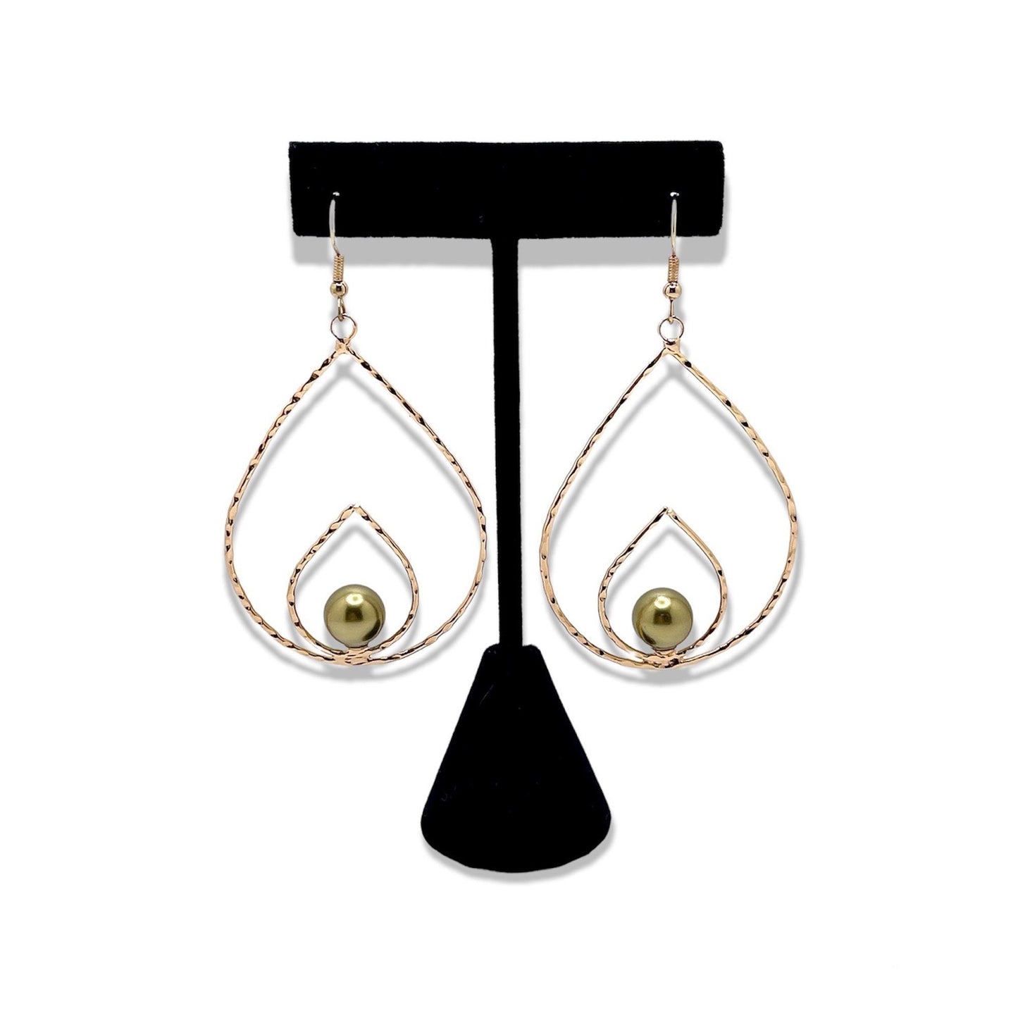 Double Teardrop Earrings - Olive Green
