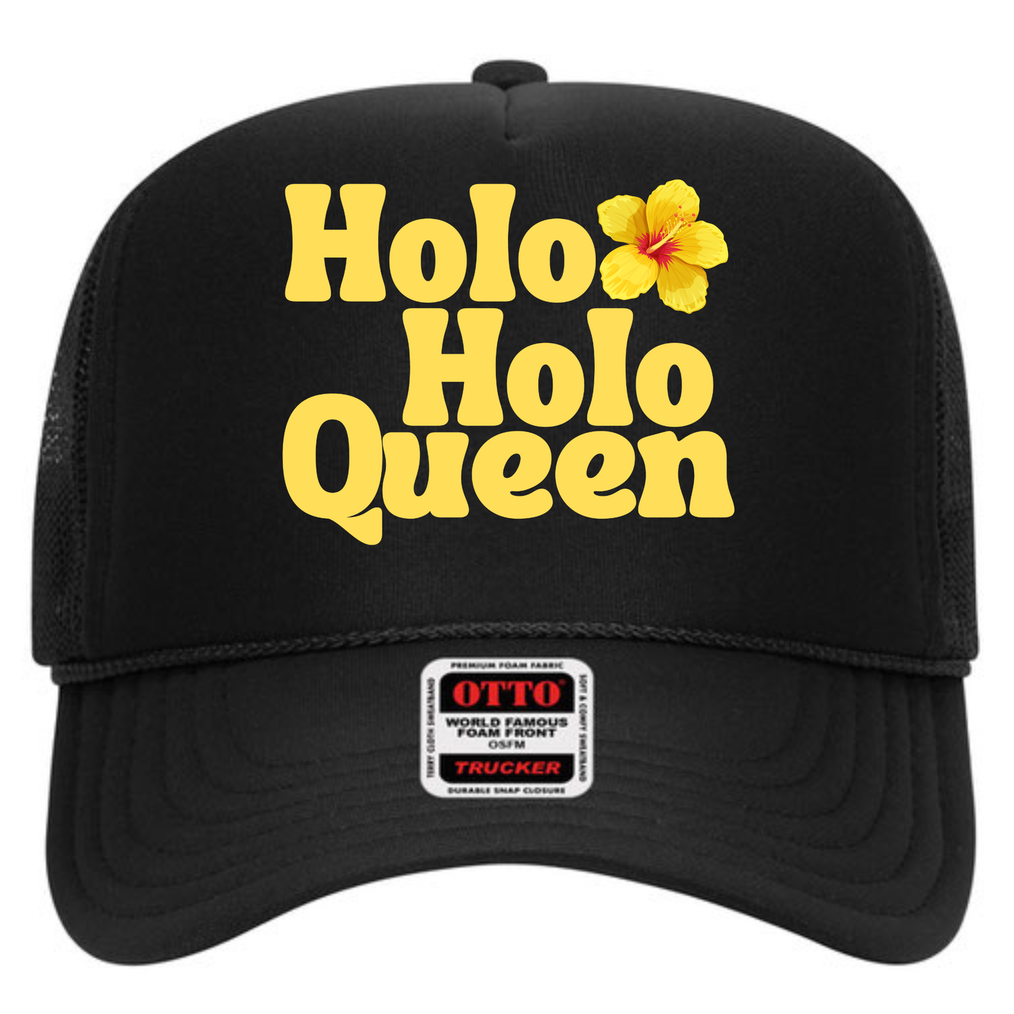 Holoholo Queen Adult Trucker Hat- Yellow Hibiscus