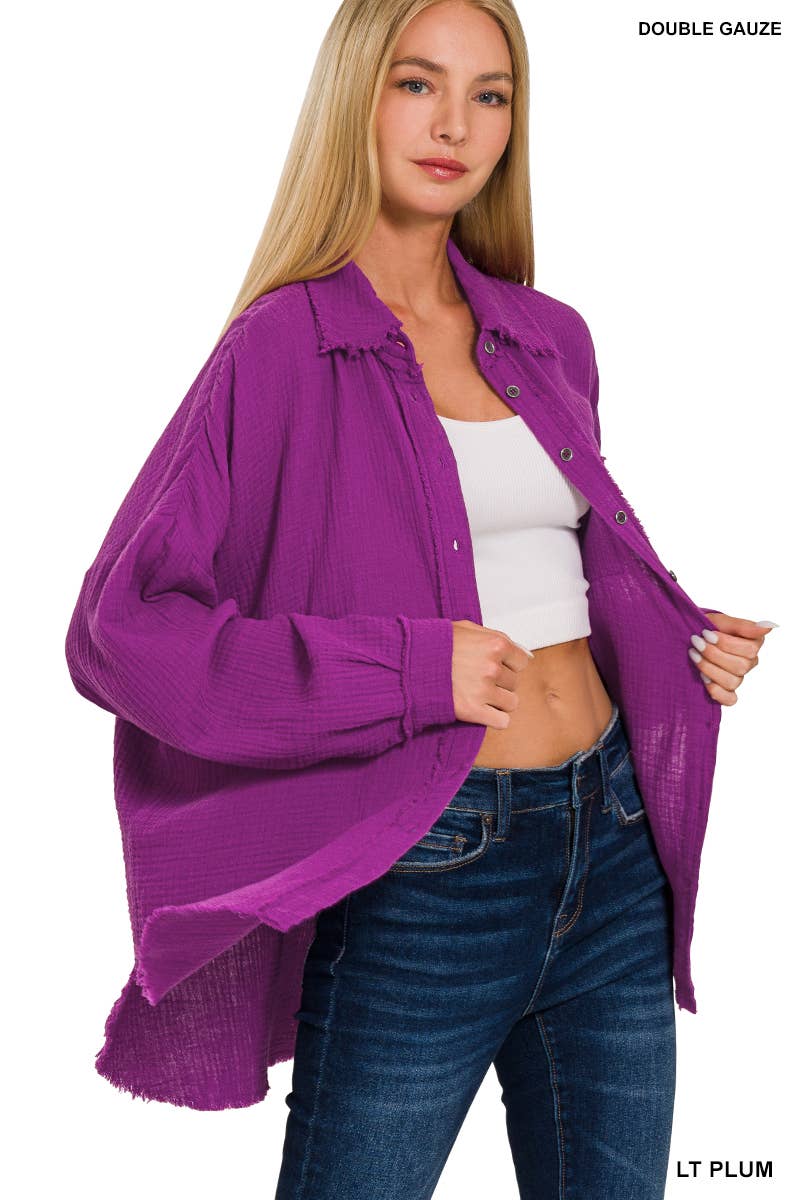 `Oversized Raw Edge Shirt W/ Back Patch: BROWN-171501