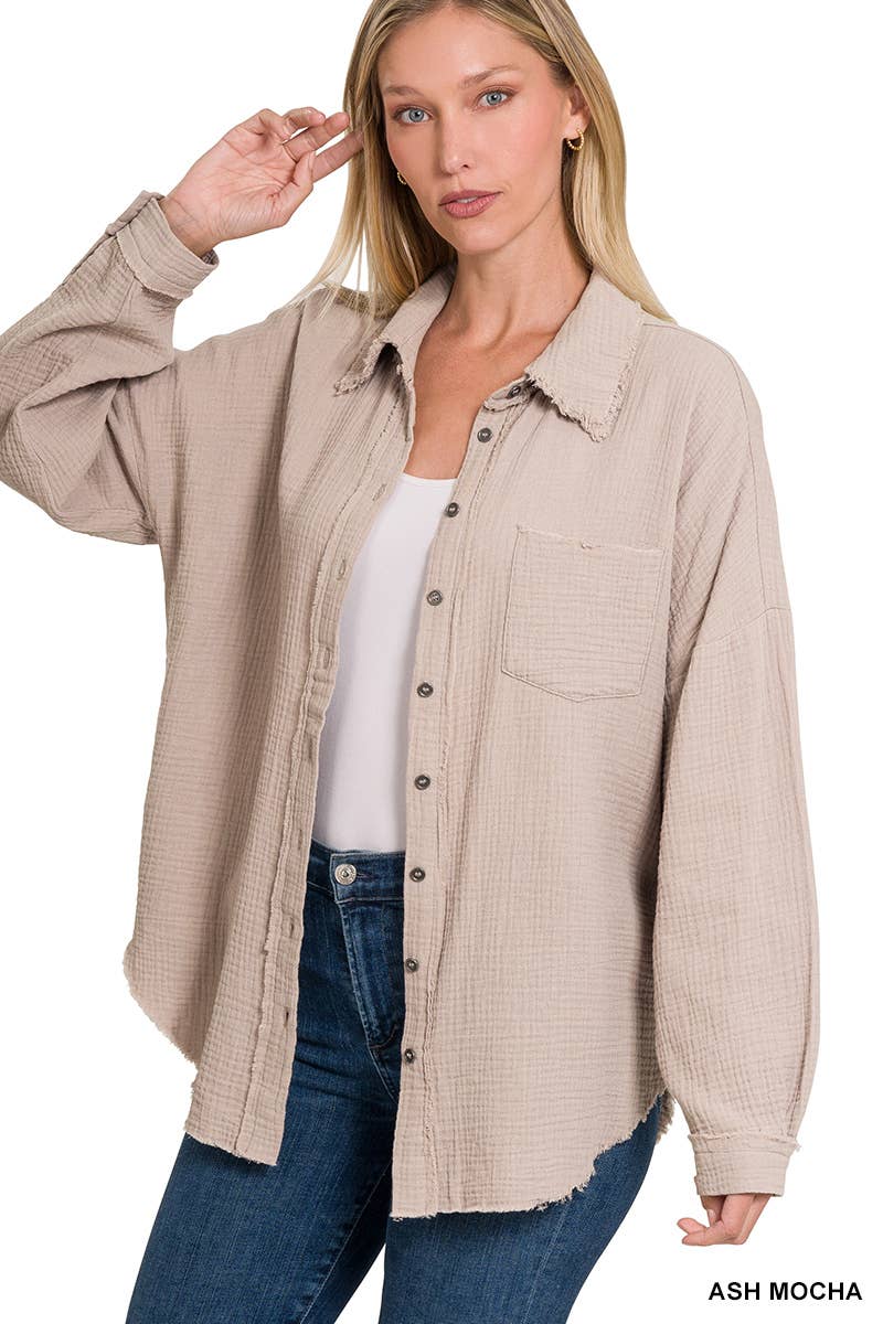 `Oversized Raw Edge Shirt W/ Back Patch: BLACK-147601
