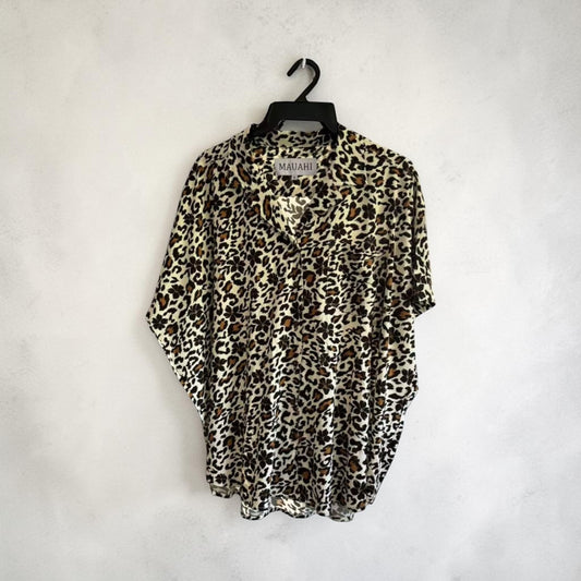 Oversized Button Up Women’s shirt - Leopard x Pua Kenikeni II