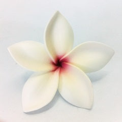 Plumeria Foam Flower With Stem - White / soft yellow with red core (2.75 inch) FPLU102-P006