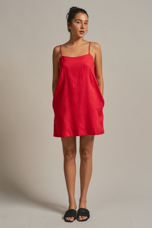 Sunlight Ease Air Slip Linen Mini Dress - Red