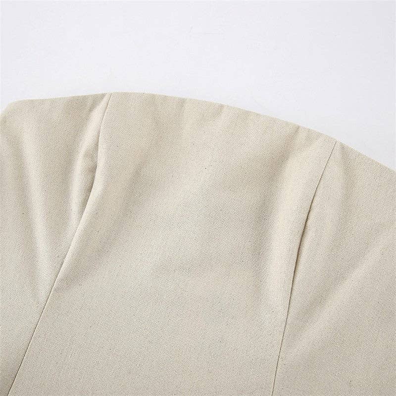 Khaki Casual Strapless Backless Maxi Dress: KHAKI