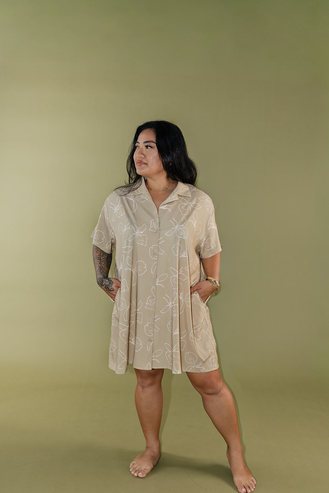 Womens Shirt Dress- Beige Ginger