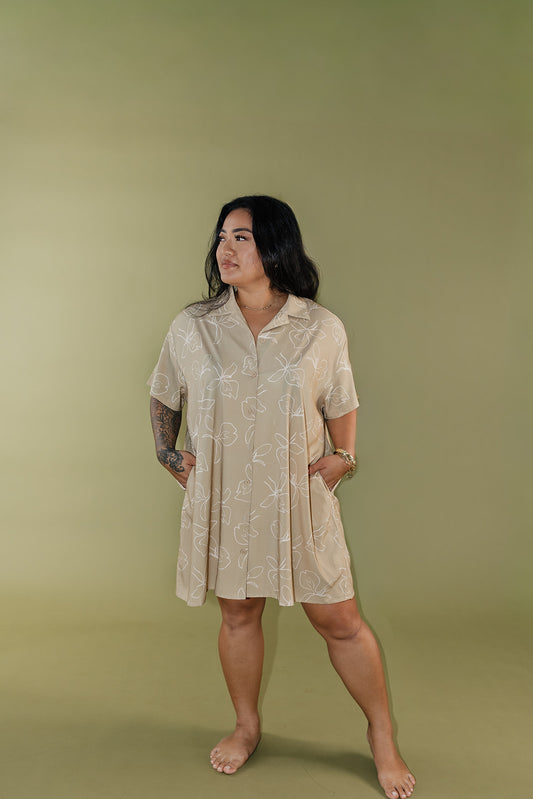 Womens Shirt Dress- Beige Ginger