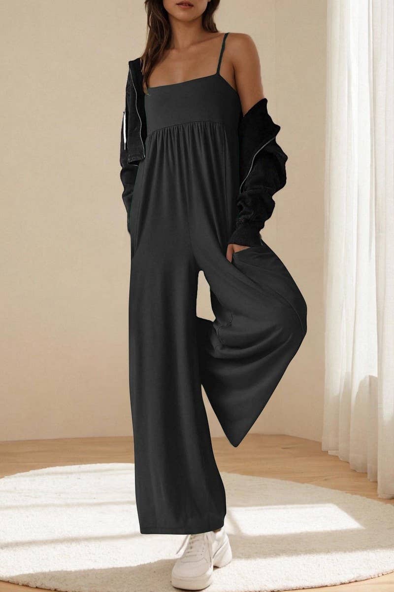CWSJS00595 OVERALLS SQUARE NECK WIDE-LEG JUMPSUIT