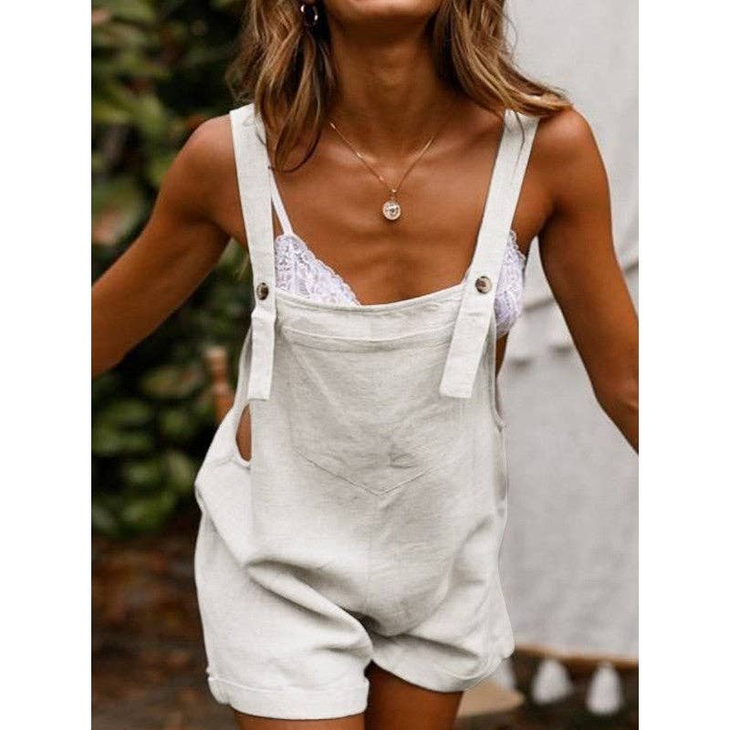 Fashion Solid Color Button Jumpsuit: WHITE
