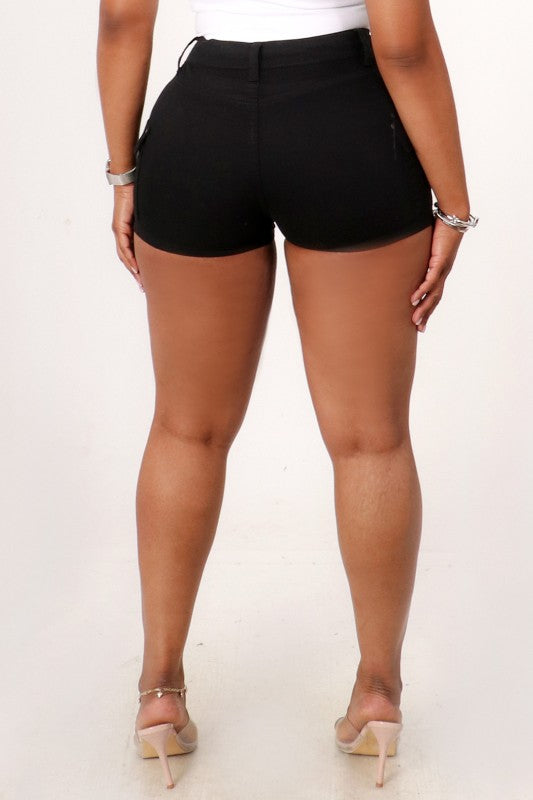 Solid Cargo Denim Shorts (Black) - 90348