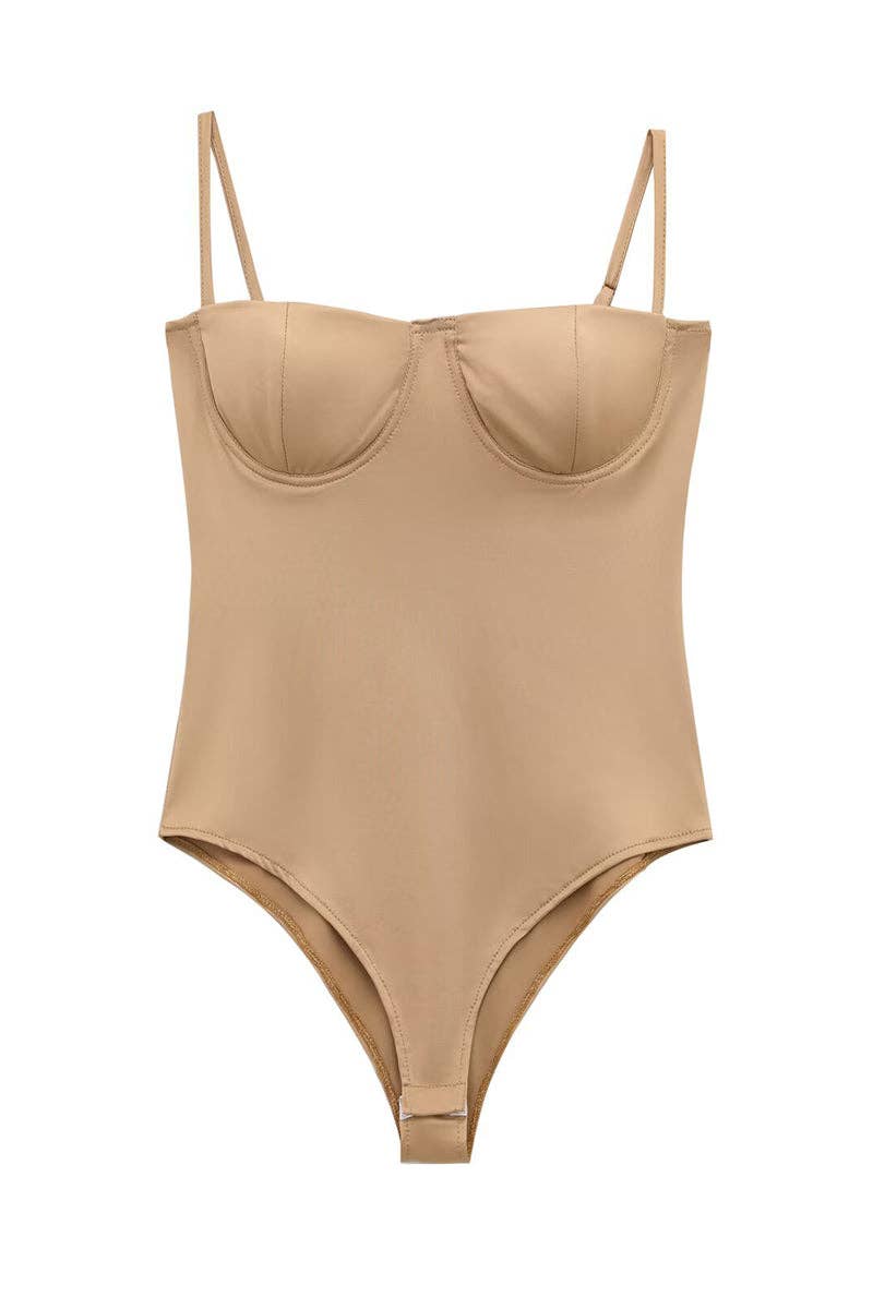 Sleek Strappy Bodysuit: COFFEE
