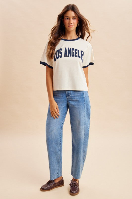 Comfy Tummy Control Stretch Barrel Leg Tapered Jeans - Indigo Denim