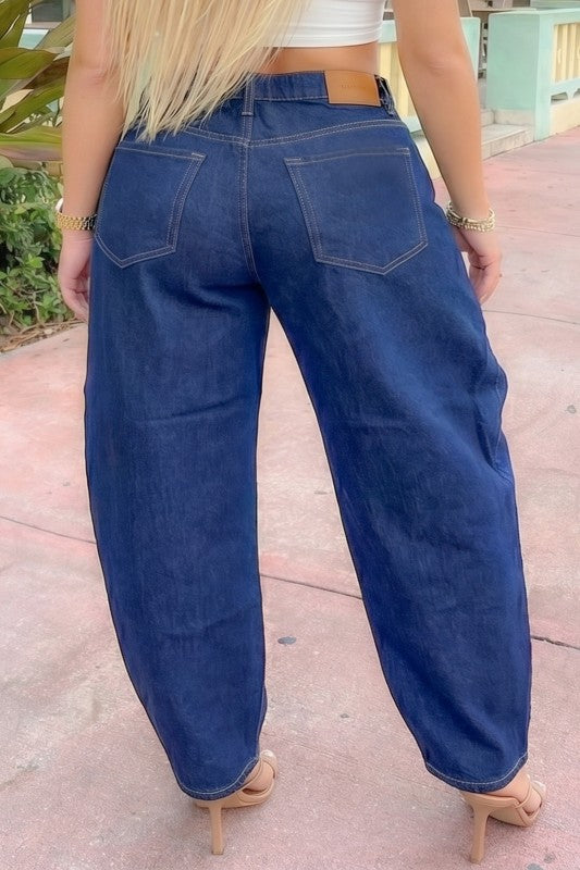 Asymmetrical Waist Baggy Barrel Jeans
