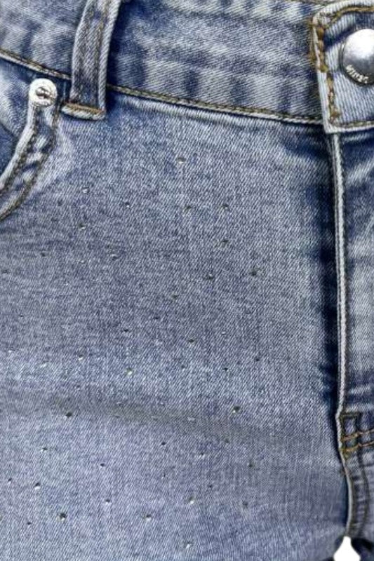 RHINESTONE SCATTERED WASHED DENIM SHORTS - 60106