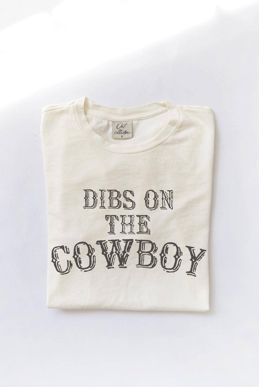 DIBS ON THE COWBOY Mineral Washed Graphic Top: CREAM