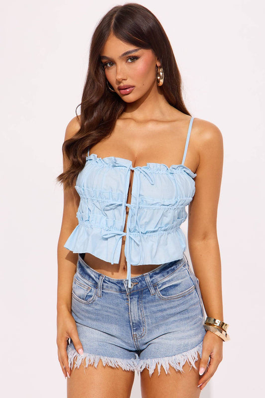 FRONT TIE RUFFLE CROP TOP: White