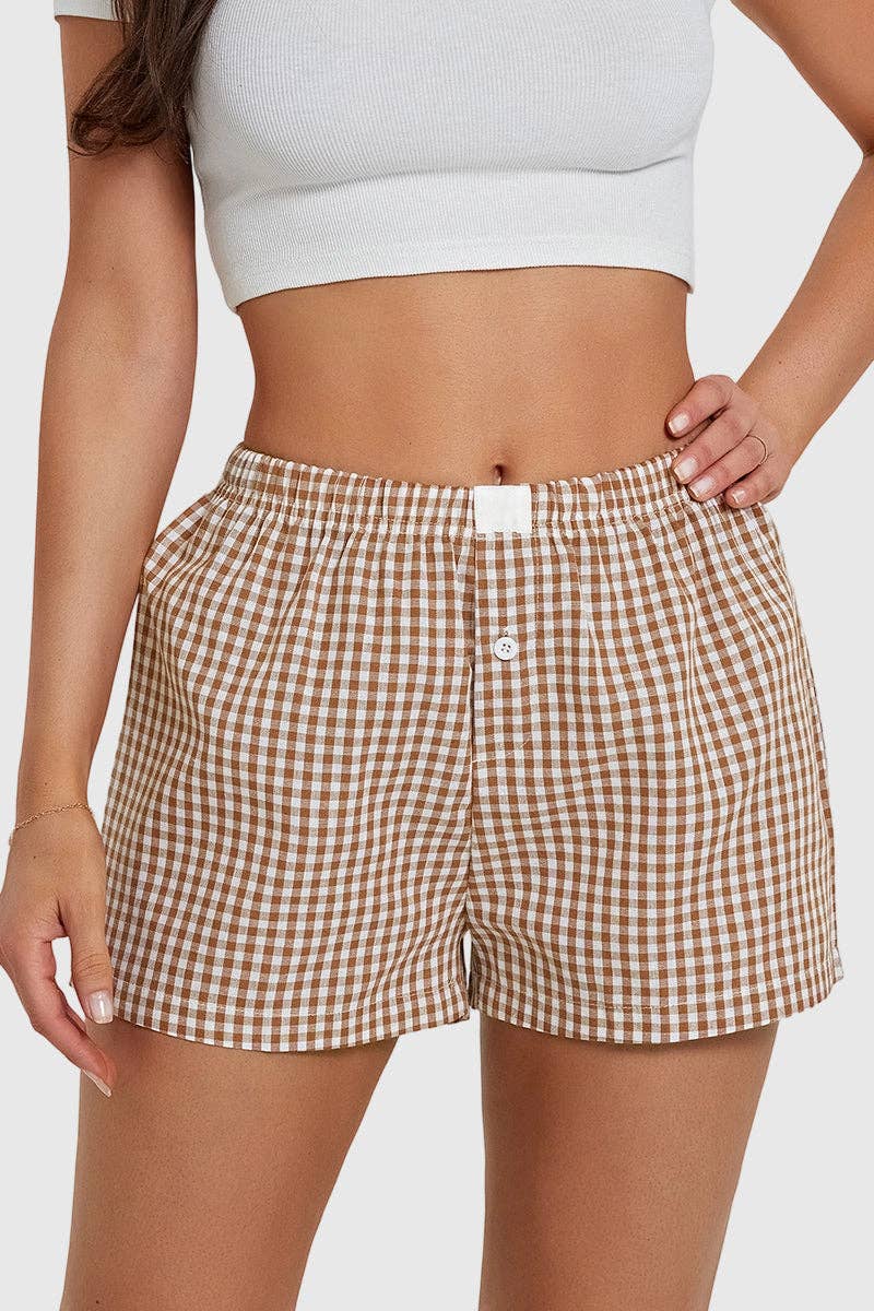 Gingham Casual Shorts: BLACK