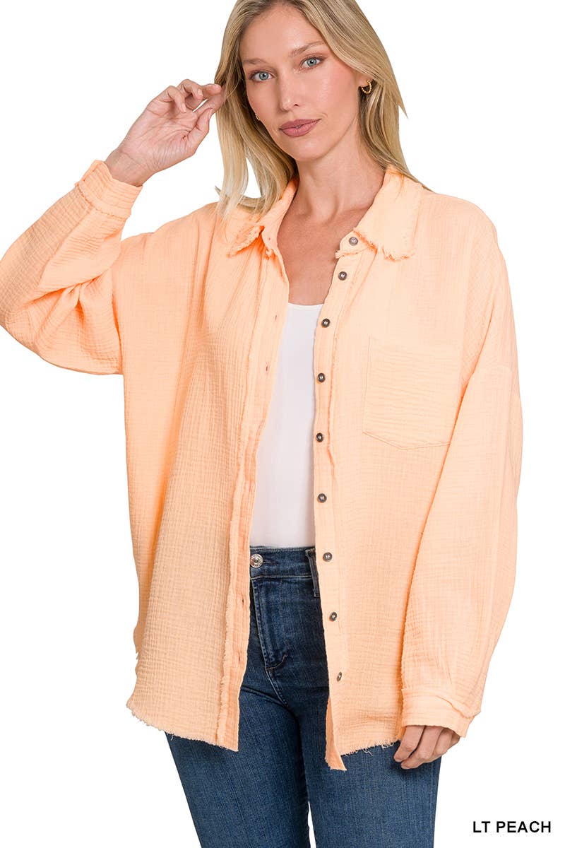 `Oversized Raw Edge Shirt W/ Back Patch: ASH GREY-149498