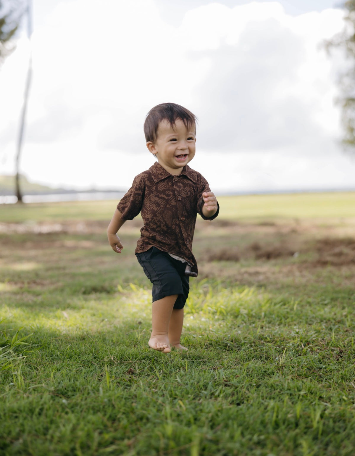 Keiki Aloha Shirt - Brown Textile Snake (ONLINE)