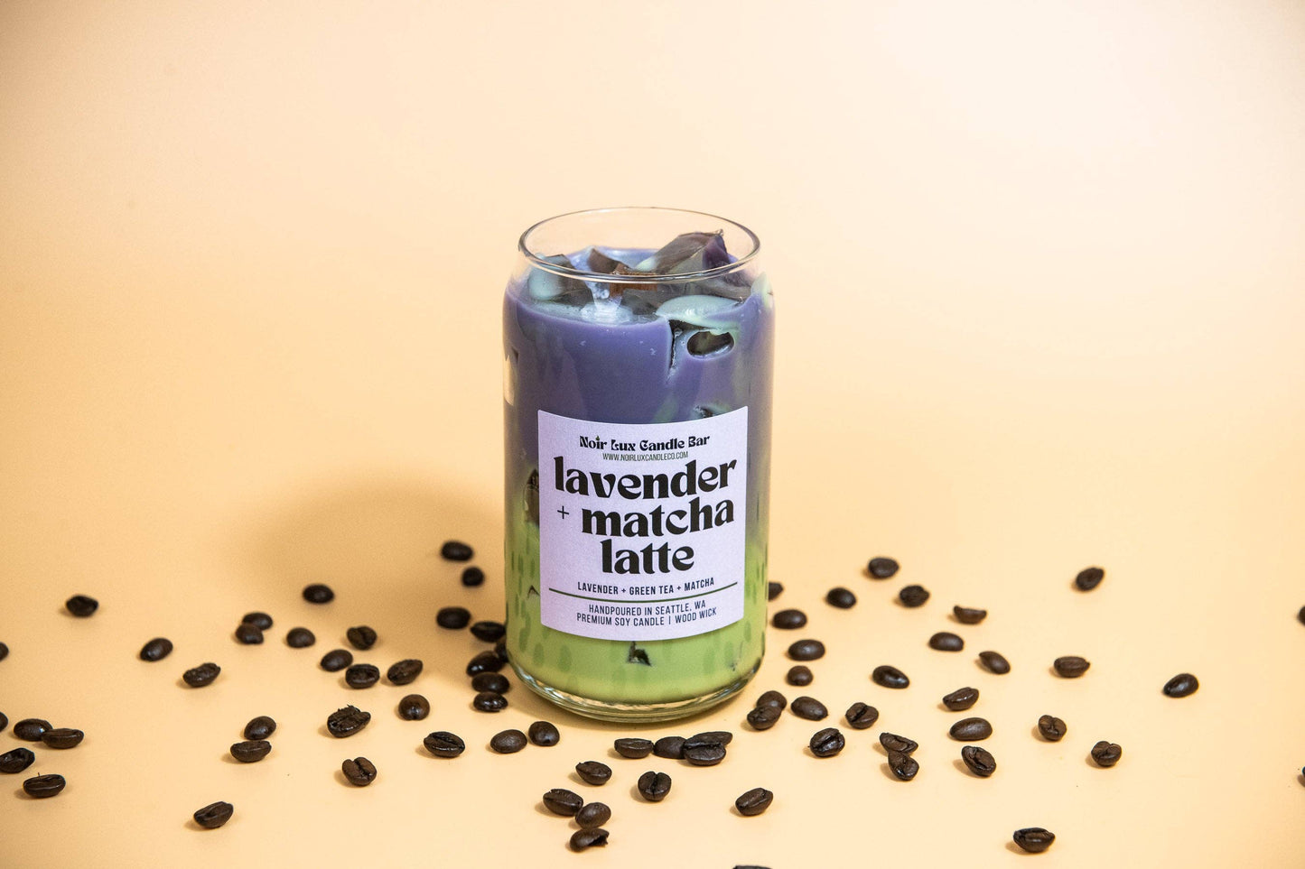 Iced Lavender Matcha Latte Coffee Candle: 5 oz Travel Tin