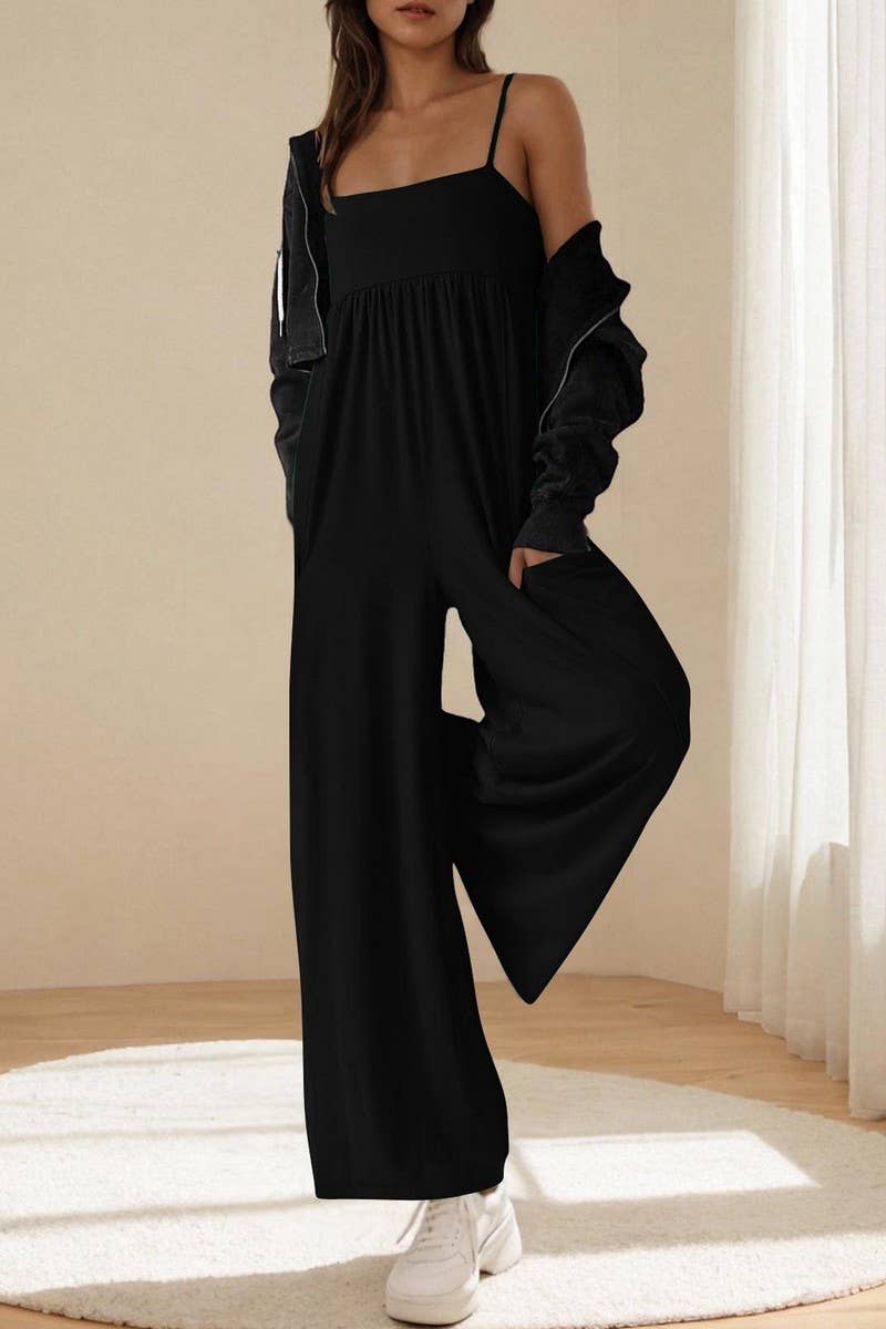 CWSJS00595 OVERALLS SQUARE NECK WIDE-LEG JUMPSUIT