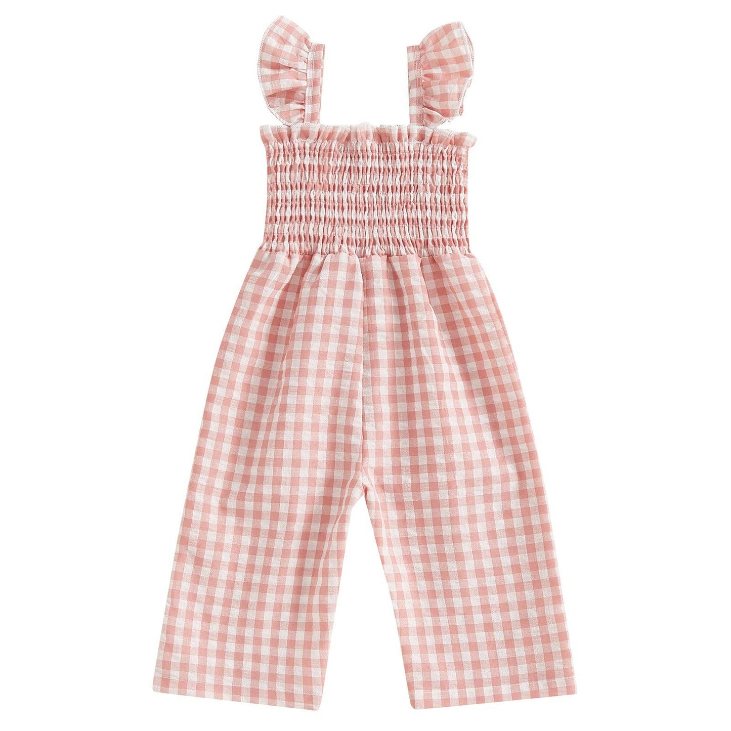 Baby girls short flutter sleeves smocked cotton jumpsuit: Apricot PNG60280