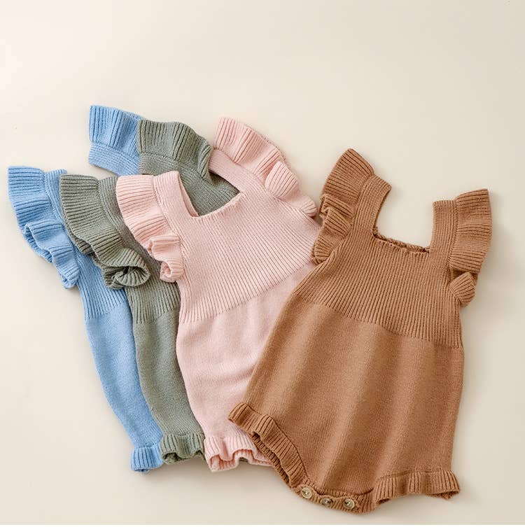 Baby girl's knitted jumpsuit flying sleeves triangle romper: Green RPG51304