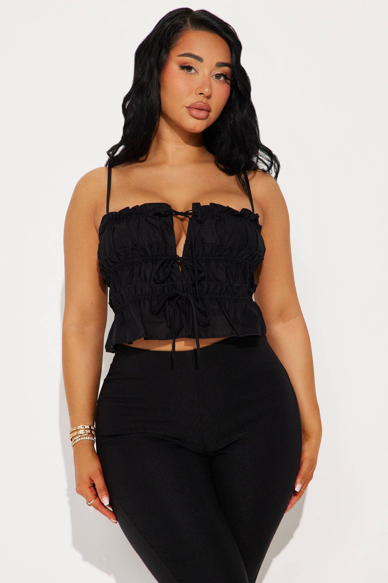 FRONT TIE RUFFLE CROP TOP: White
