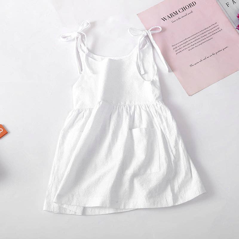 Summer solid color cotton linen pocket suspender dress: Khaki / DRG54555