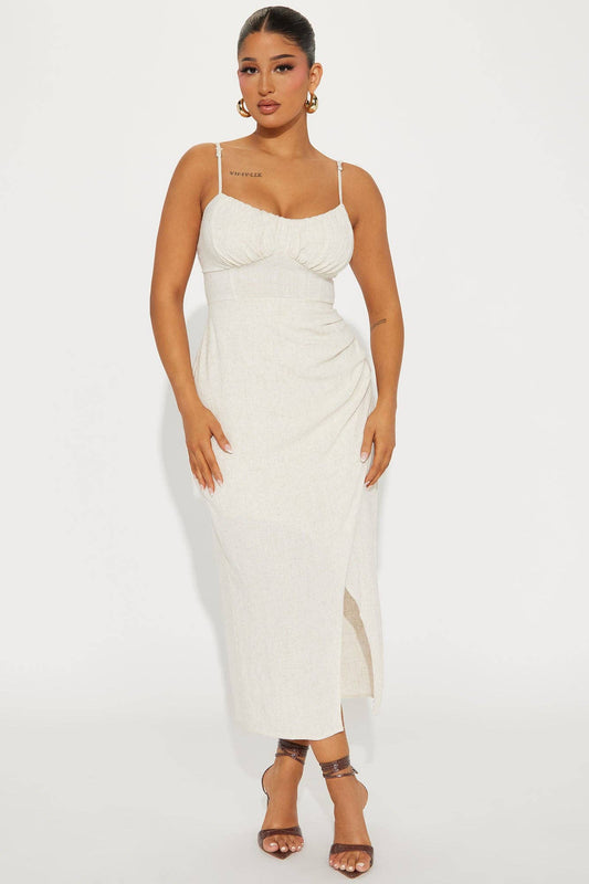 LINEN TULIP DRESS: Natural