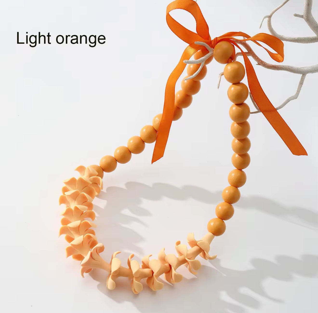 Light Orange Pua Kenikeni x Wood bead Car Lei