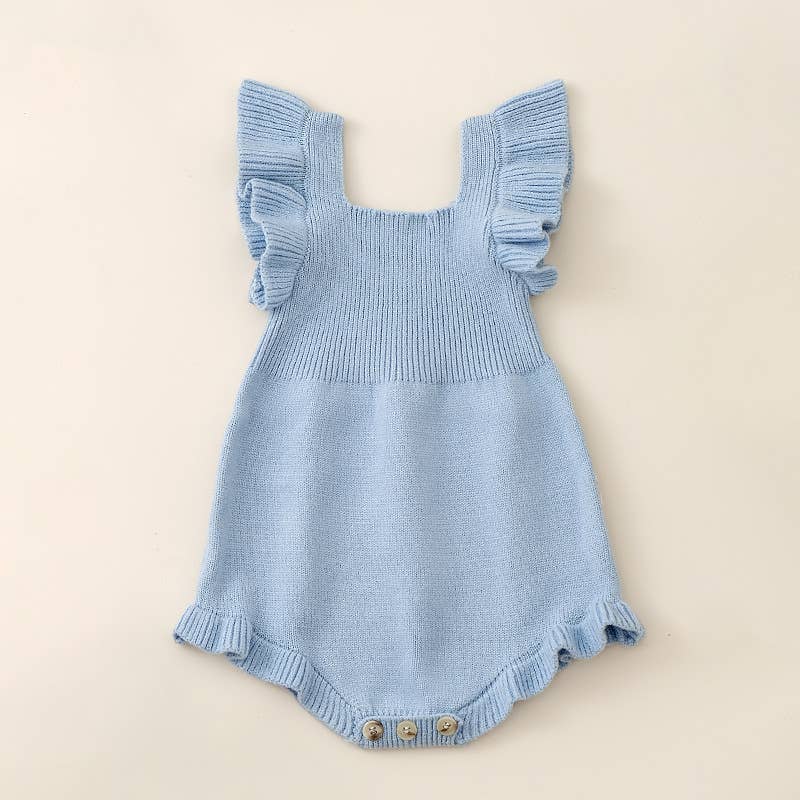 Baby girl's knitted jumpsuit flying sleeves triangle romper: Green RPG51304