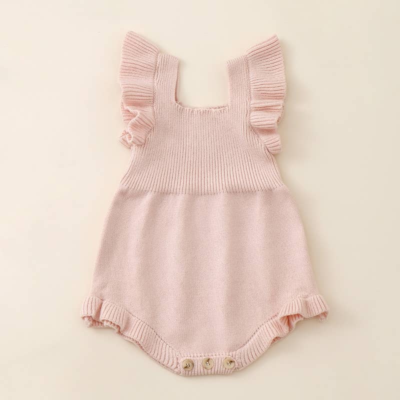 Baby girl's knitted jumpsuit flying sleeves triangle romper: Brown RPG52246