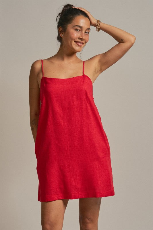 Sunlight Ease Air Slip Linen Mini Dress - Red