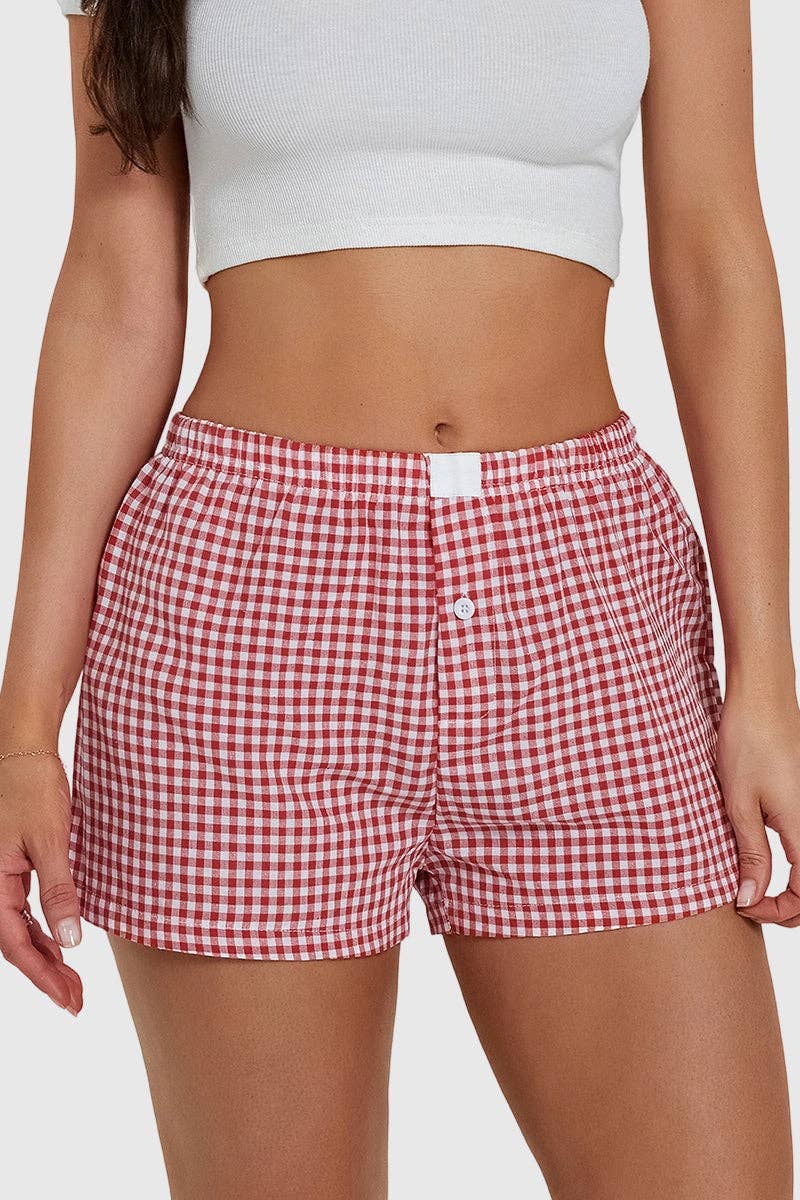 Gingham Casual Shorts: BLACK