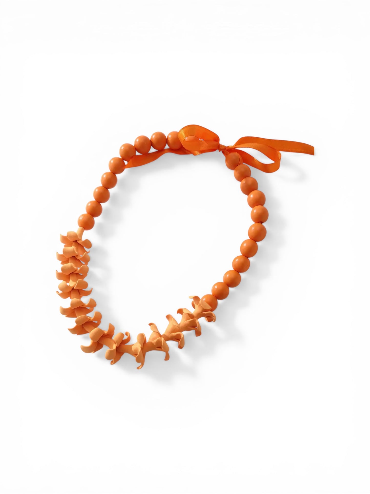 Bright Orange Pua Kenikeni x Wood car lei