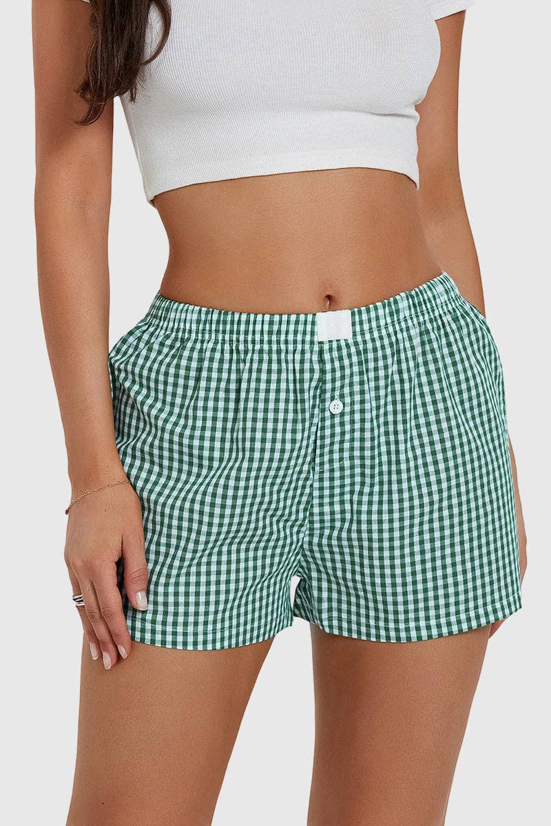 Gingham Casual Shorts: BLACK