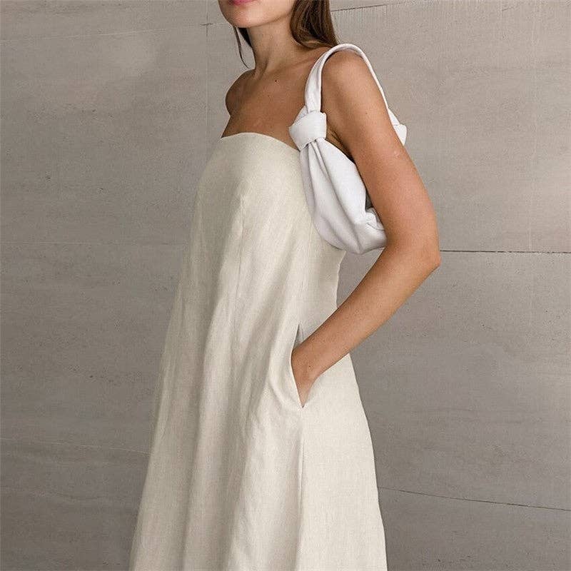 Khaki Casual Strapless Backless Maxi Dress: KHAKI