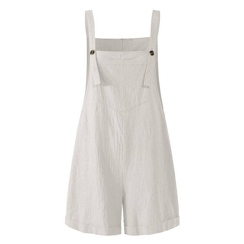 Fashion Solid Color Button Jumpsuit: WHITE