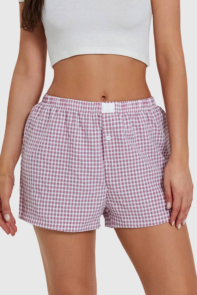 Gingham Casual Shorts: BLACK
